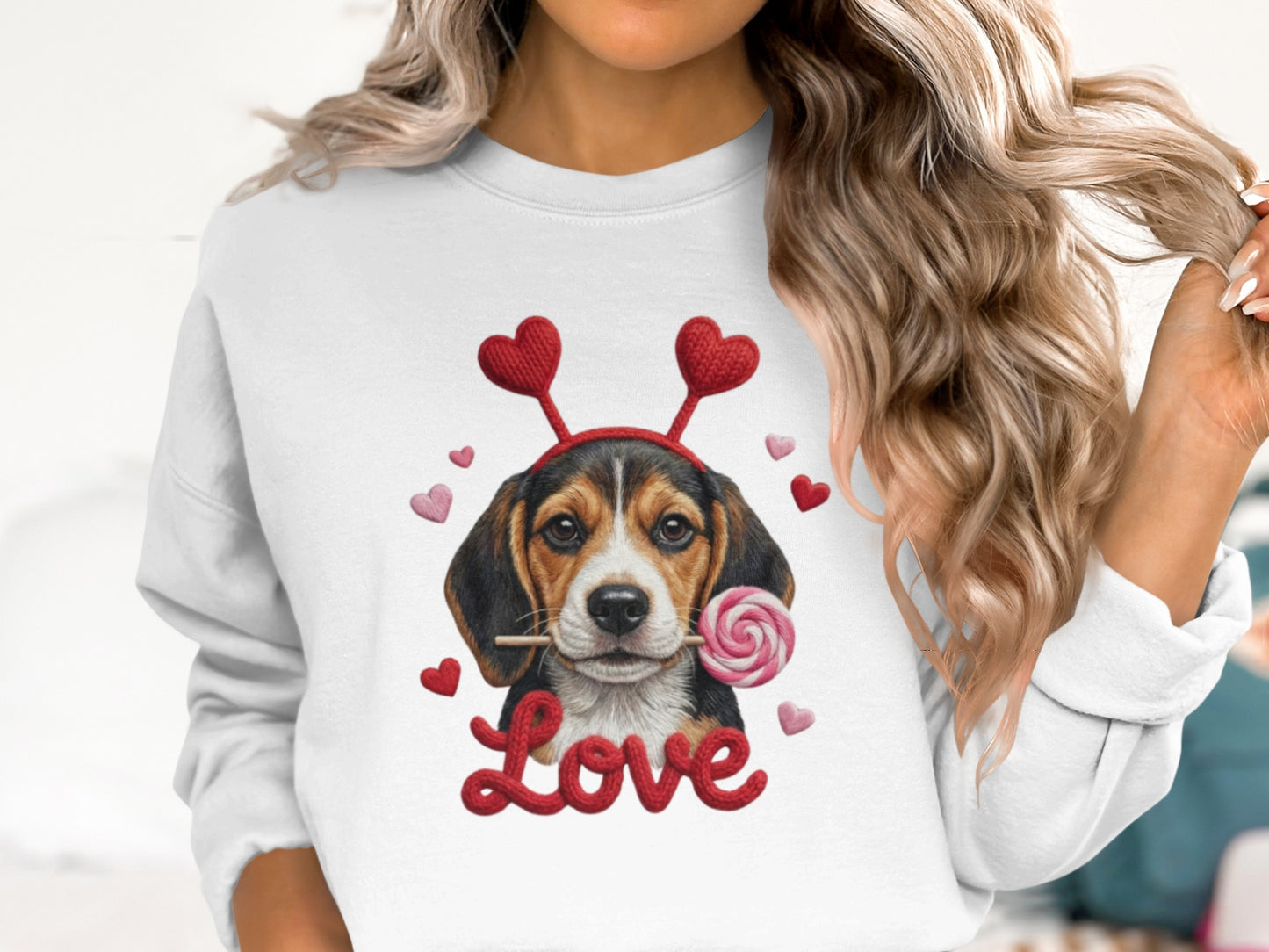 Valentine Beagle T-Shirt, Dog Lover Tee, Heart Headband Puppy, Sweet Treat Shirt, Cute Animal T-Shirt, Gift for Dog Mom, Love T-Shirt
