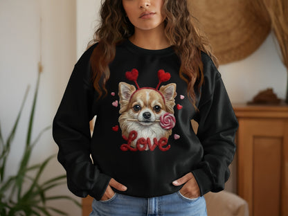 Chihuahua Valentine T Shirt, Cute Dog with Hearts Tee, Puppy Lollipop Love T-Shirt, Valentine Gift, Trendy Gift T-Shirt