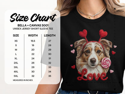 Valentine Australian Shepherd T Shirt, Cute Dog Tee, Heart Headband Dog, Love Lollipop Shirt, Pet Lover Gift, Dog Lover Gift, Puppy T-Shirt
