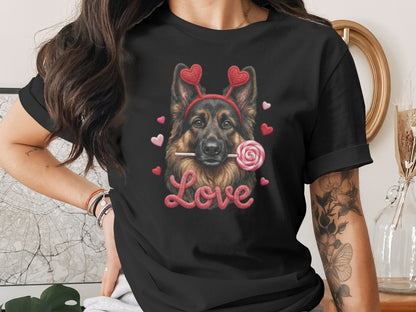 German Shepherd T-Shirt, Valentine Dog, Cute Dog Tee, Heart Headband Puppy Shirt, Dog Lover Valentine Gift, Love T-Shirt, Valentine's Day