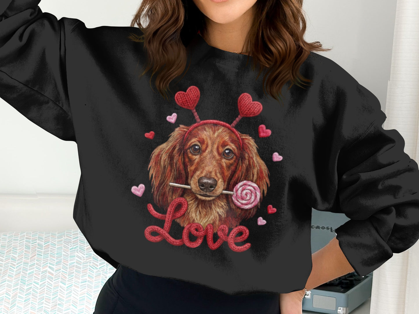 Valentine Dachshund T-Shirt, Love Dog Shirt, Puppy with Hearts, Sweet Candy Tee, Cute Pet Apparel, Dog Lover Gift, Valentine Gift