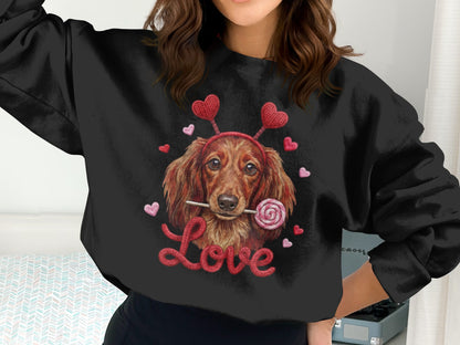 Valentine Dachshund T-Shirt, Love Dog Shirt, Puppy with Hearts, Sweet Candy Tee, Cute Pet Apparel, Dog Lover Gift, Valentine Gift