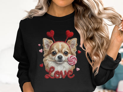 Chihuahua Valentine T Shirt, Cute Dog with Hearts Tee, Puppy Lollipop Love T-Shirt, Valentine Gift, Trendy Gift T-Shirt