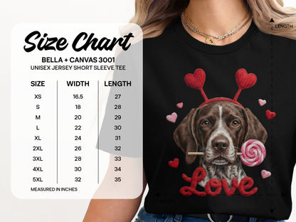 Valentine German Shorthaired Pointer T-Shirt, Heart Antler, Love Lollipop, Cute Puppy Tee, Valentine's Day Gift Dog Lover