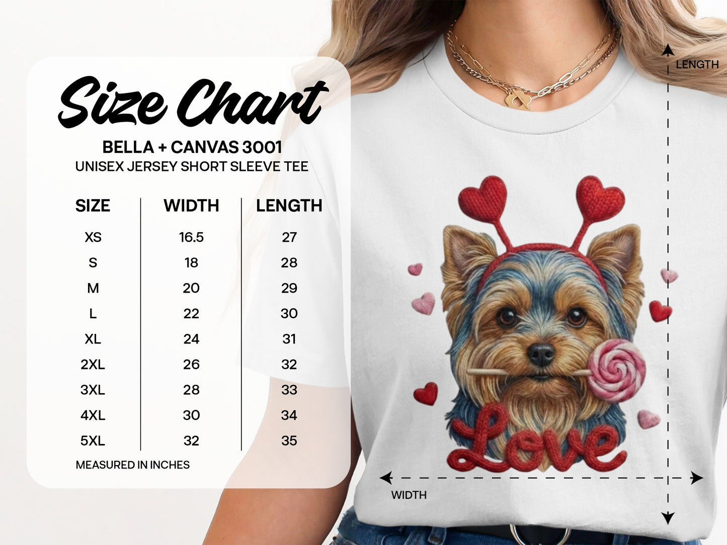 Yorkie Love T-Shirt, Valentine's Day Dog Tee, Heart Headband Pup Shirt, Sweet Dog Shirt, Cute Animal Tee, Yorkie Lover Gift