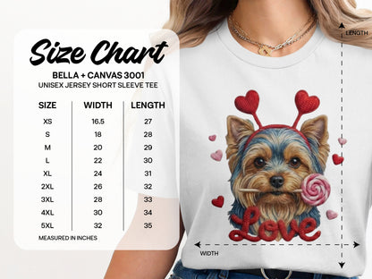 Yorkie Love T-Shirt, Valentine's Day Dog Tee, Heart Headband Pup Shirt, Sweet Dog Shirt, Cute Animal Tee, Yorkie Lover Gift