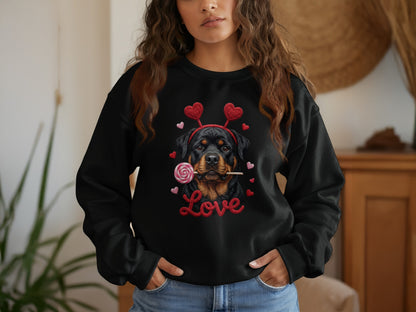 Rottweiler T-Shirt, Valentines Day Dog, Cute Puppy Tee, Dog With Hearts, Pet Lover Gift, Dog Breed Shirt, Love Rottie T Shirt