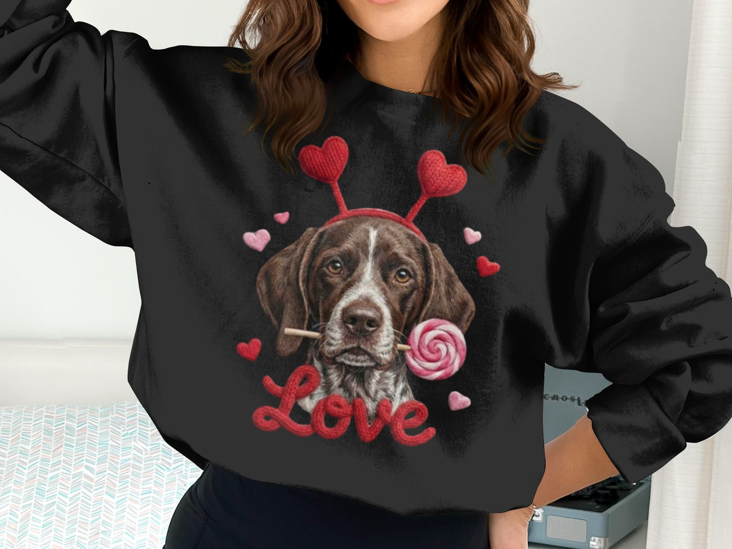 Valentine German Shorthaired Pointer T-Shirt, Heart Antler, Love Lollipop, Cute Puppy Tee, Valentine's Day Gift Dog Lover