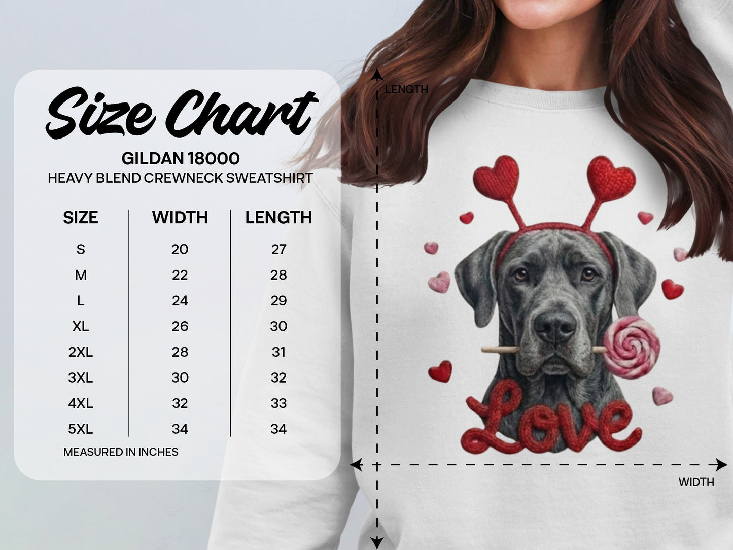 Valentine's Day Great Dane T-Shirt, Cute Dog with Hearts, Dog Lover Gift, Holiday T-Shirt, Sweet Canine Tee, Pet Lover Apparel