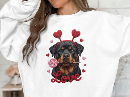 Rottweiler T-Shirt, Valentines Day Dog, Cute Puppy Tee, Dog With Hearts, Pet Lover Gift, Dog Breed Shirt, Love Rottie T Shirt