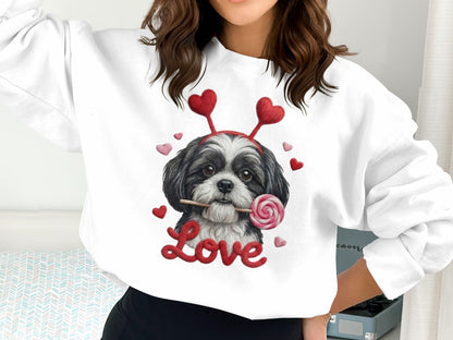 Valentine Shih Tzu T-Shirt, Cute Puppy, Love T Shirt, Candy T-Shirt, Valentine Gift, Heart Headband, Dog Lover, Kids T-Shirt