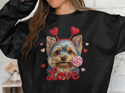 Yorkie Love T-Shirt, Valentine's Day Dog Tee, Heart Headband Pup Shirt, Sweet Dog Shirt, Cute Animal Tee, Yorkie Lover Gift