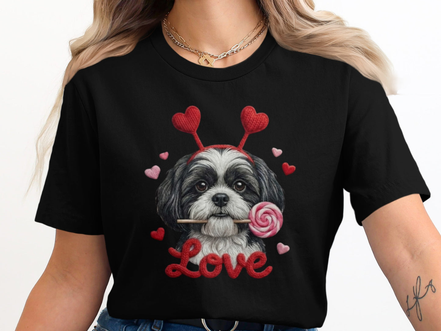 Valentine Shih Tzu T-Shirt, Cute Puppy, Love T Shirt, Candy T-Shirt, Valentine Gift, Heart Headband, Dog Lover, Kids T-Shirt