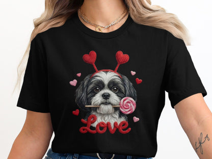 Valentine Shih Tzu T-Shirt, Cute Puppy, Love T Shirt, Candy T-Shirt, Valentine Gift, Heart Headband, Dog Lover, Kids T-Shirt