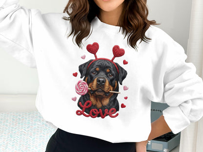 Rottweiler T-Shirt, Valentines Day Dog, Cute Puppy Tee, Dog With Hearts, Pet Lover Gift, Dog Breed Shirt, Love Rottie T Shirt