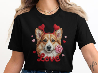 Corgi Valentines T-Shirt, Cute Dog Tee, Love Heart Puppy, Dog Lover Gift, Valentine's Day Shirt, Pet T Shirt, Puppy T-Shirt Design