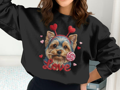 Yorkie Love T-Shirt, Valentine's Day Dog Tee, Heart Headband Pup Shirt, Sweet Dog Shirt, Cute Animal Tee, Yorkie Lover Gift