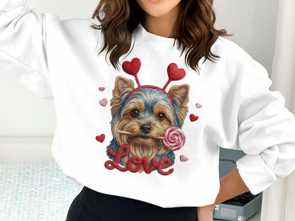 Yorkie Love T-Shirt, Valentine's Day Dog Tee, Heart Headband Pup Shirt, Sweet Dog Shirt, Cute Animal Tee, Yorkie Lover Gift