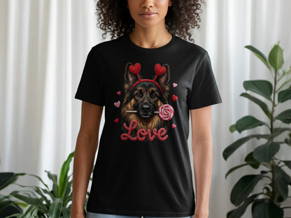 German Shepherd T-Shirt, Valentine Dog, Cute Dog Tee, Heart Headband Puppy Shirt, Dog Lover Valentine Gift, Love T-Shirt, Valentine's Day