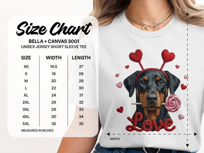 Valentine Doberman Pinscher T-Shirt, Love Dog Tee, Heart Headband Puppy Shirt, Valentines Day Gift, Cute Pet Lover Apparel, Rottweiler Gifts