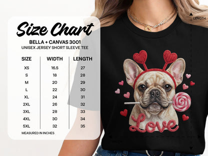 French Bulldog Valentines T-Shirt, Dog Love T-Shirt, Heart Headband Tee, Valentines Gift T-Shirt, Cute Dog Lover T-Shirt, Candy T-Shirt