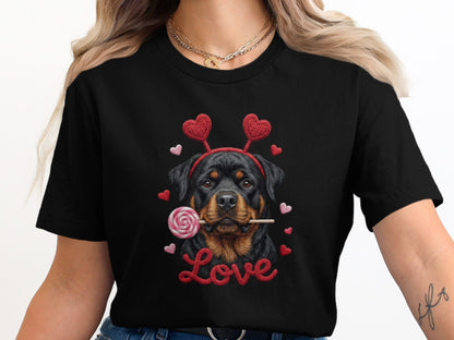 Rottweiler T-Shirt, Valentines Day Dog, Cute Puppy Tee, Dog With Hearts, Pet Lover Gift, Dog Breed Shirt, Love Rottie T Shirt
