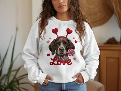 Valentine German Shorthaired Pointer T-Shirt, Heart Antler, Love Lollipop, Cute Puppy Tee, Valentine's Day Gift Dog Lover