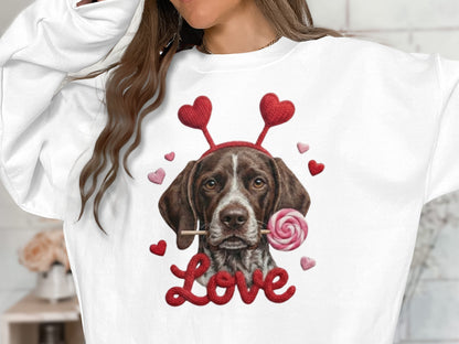 Valentine German Shorthaired Pointer T-Shirt, Heart Antler, Love Lollipop, Cute Puppy Tee, Valentine's Day Gift Dog Lover