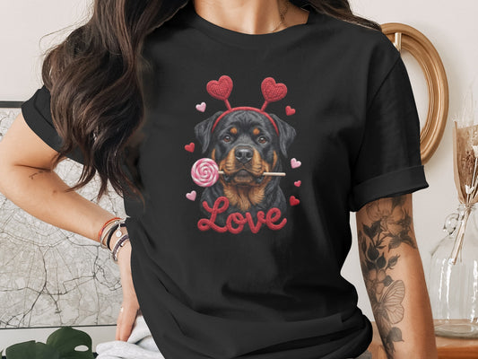 Rottweiler T-Shirt, Valentines Day Dog, Cute Puppy Tee, Dog With Hearts, Pet Lover Gift, Dog Breed Shirt, Love Rottie T Shirt