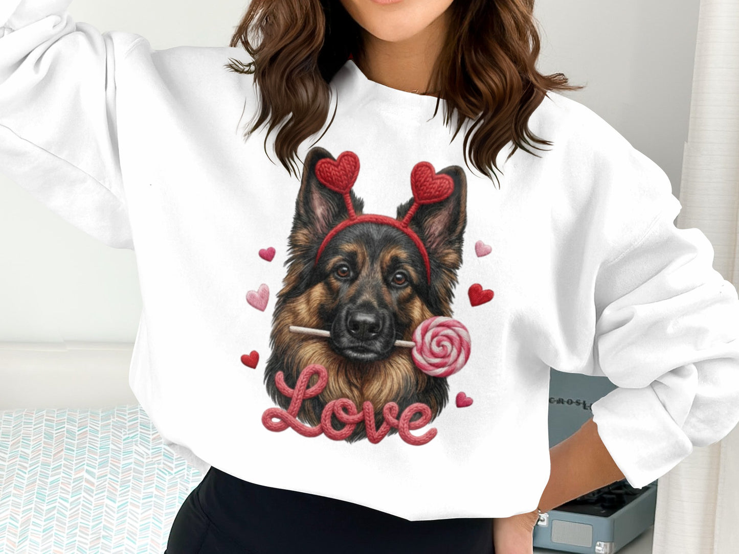 German Shepherd T-Shirt, Valentine Dog, Cute Dog Tee, Heart Headband Puppy Shirt, Dog Lover Valentine Gift, Love T-Shirt, Valentine's Day