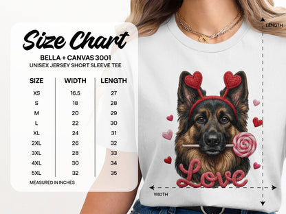 German Shepherd T-Shirt, Valentine Dog, Cute Dog Tee, Heart Headband Puppy Shirt, Dog Lover Valentine Gift, Love T-Shirt, Valentine's Day