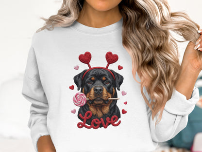 Rottweiler T-Shirt, Valentines Day Dog, Cute Puppy Tee, Dog With Hearts, Pet Lover Gift, Dog Breed Shirt, Love Rottie T Shirt