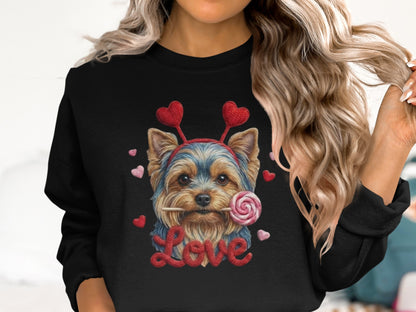 Yorkie Love T-Shirt, Valentine's Day Dog Tee, Heart Headband Pup Shirt, Sweet Dog Shirt, Cute Animal Tee, Yorkie Lover Gift