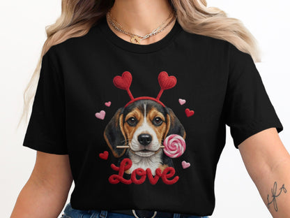 Valentine Beagle T-Shirt, Dog Lover Tee, Heart Headband Puppy, Sweet Treat Shirt, Cute Animal T-Shirt, Gift for Dog Mom, Love T-Shirt