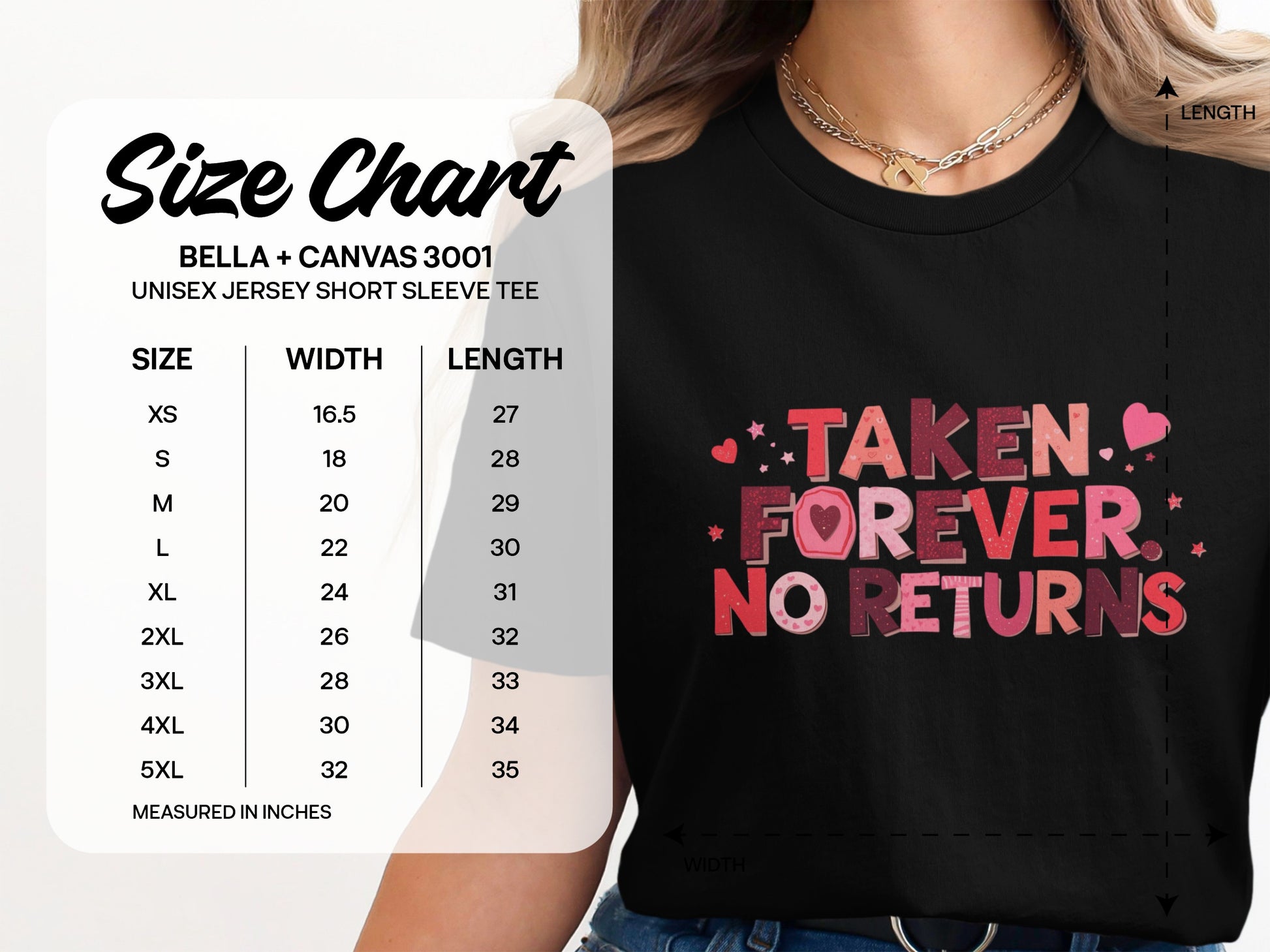 Taken Forever No Returns Bella+Canvas 3001 Jersey Tee