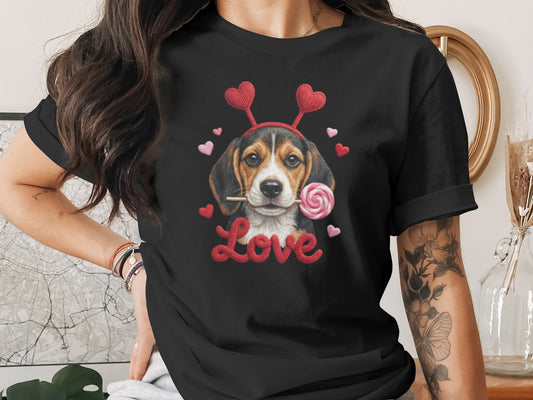 Valentine Beagle T-Shirt, Dog Lover Tee, Heart Headband Puppy, Sweet Treat Shirt, Cute Animal T-Shirt, Gift for Dog Mom, Love T-Shirt