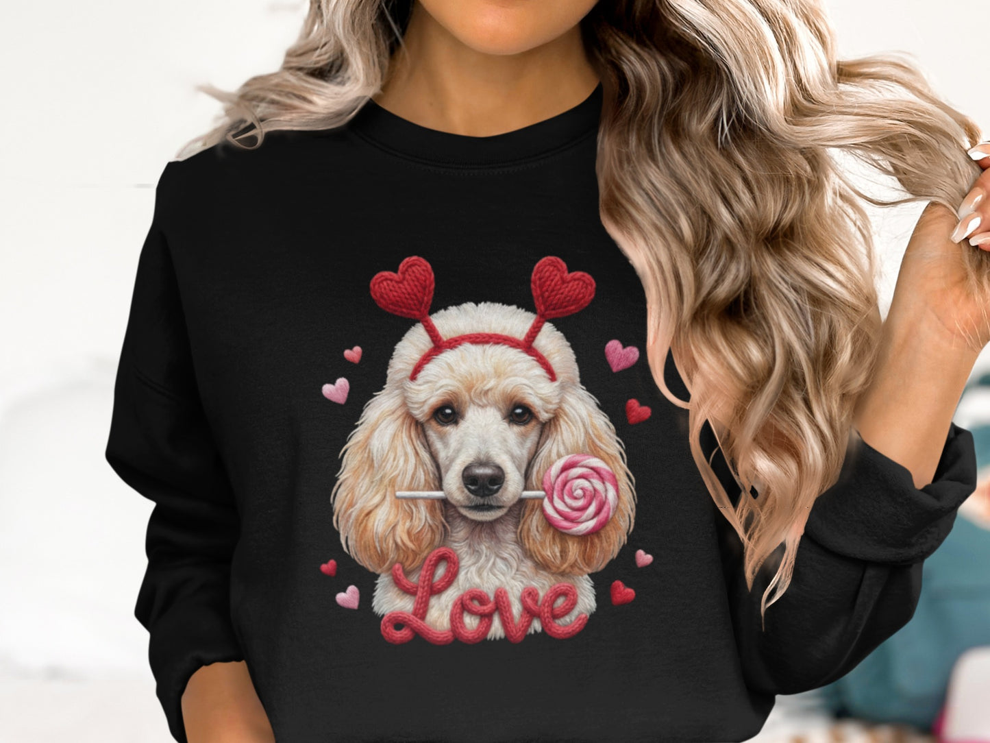 Valentine Poodle T-Shirt, Cute Dog Tee, Love Heart Headband, Candy Gift, Unique Dog Lover T-Shirt, Valentine's Day Gift T-Shirt