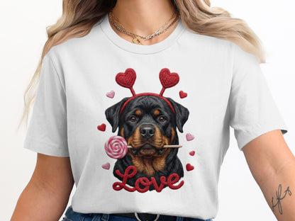Rottweiler T-Shirt, Valentines Day Dog Shirt, Love Heart T-Shirt, Cute Rottweiler Dog, Candy Shirt, Dog Lover Tee, Valentines Tee