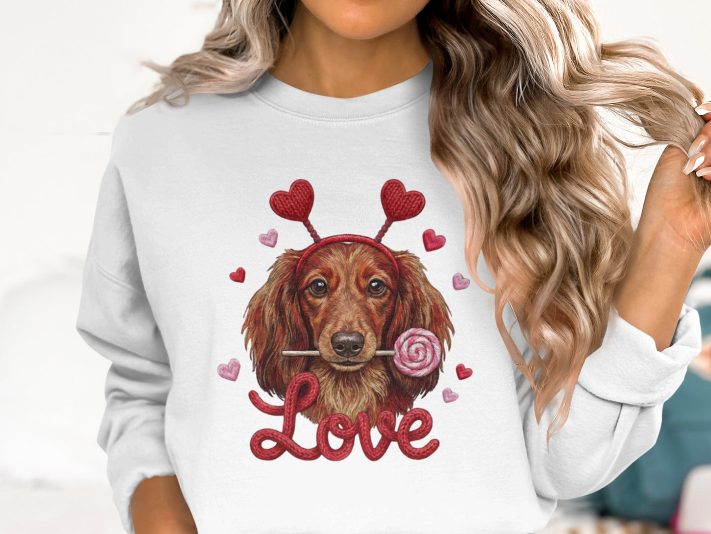 Valentine Dachshund T-Shirt, Love Dog Shirt, Puppy with Hearts, Sweet Candy Tee, Cute Pet Apparel, Dog Lover Gift, Valentine Gift
