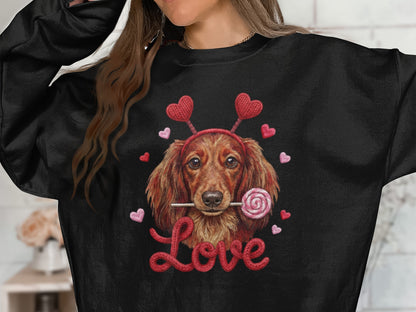 Valentine Dachshund T-Shirt, Love Dog Shirt, Puppy with Hearts, Sweet Candy Tee, Cute Pet Apparel, Dog Lover Gift, Valentine Gift
