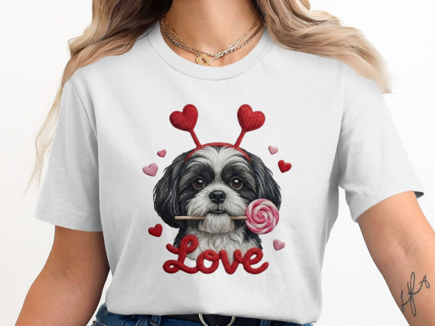 Valentine Shih Tzu T-Shirt, Cute Puppy, Love T Shirt, Candy T-Shirt, Valentine Gift, Heart Headband, Dog Lover, Kids T-Shirt