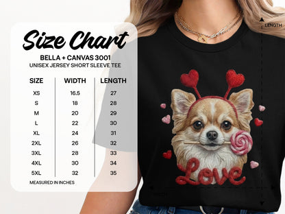Chihuahua Valentine T Shirt, Cute Dog with Hearts Tee, Puppy Lollipop Love T-Shirt, Valentine Gift, Trendy Gift T-Shirt