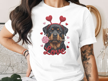 Rottweiler T-Shirt, Valentines Day Dog Shirt, Love Heart T-Shirt, Cute Rottweiler Dog, Candy Shirt, Dog Lover Tee, Valentines Tee