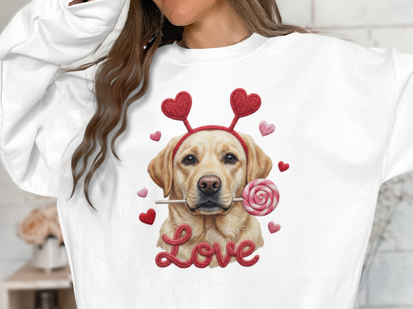 Valentine Labrador T-Shirt, Dog with Hearts, Cute Puppy T Shirt, Love Shirt, Valentines Gift, Dog Lover Tee, Holiday Gift, Trendy Shirt