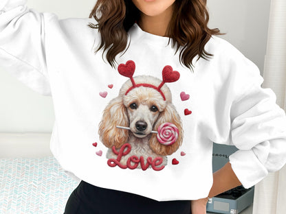 Valentine Poodle T-Shirt, Cute Dog Tee, Love Heart Headband, Candy Gift, Unique Dog Lover T-Shirt, Valentine's Day Gift T-Shirt