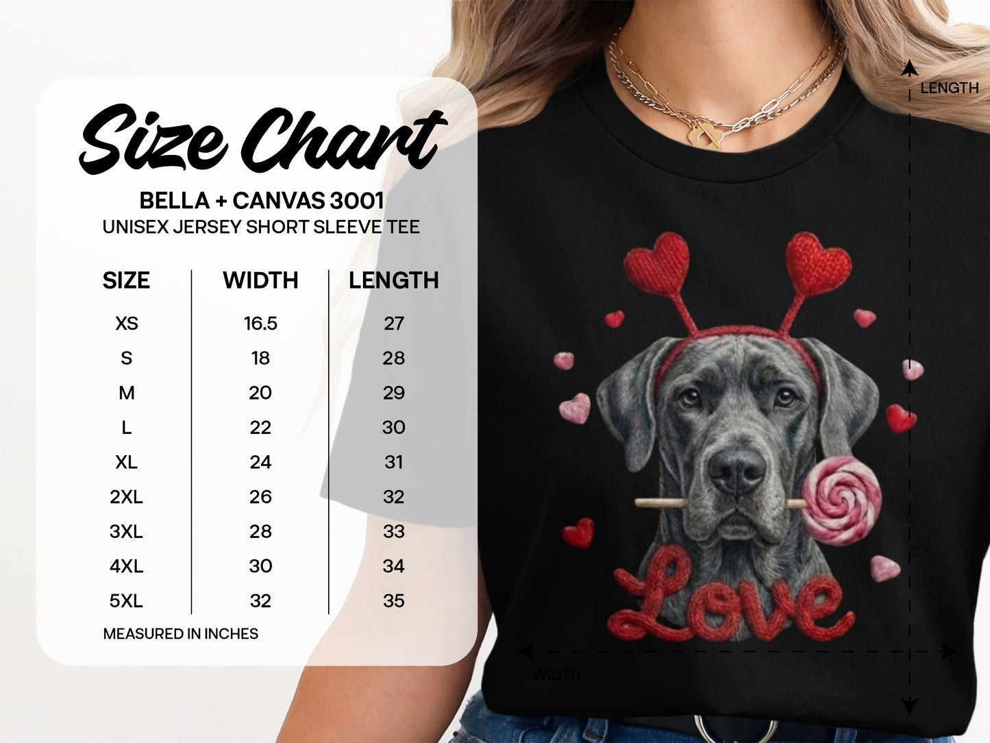 Valentine's Day Great Dane T-Shirt, Cute Dog with Hearts, Dog Lover Gift, Holiday T-Shirt, Sweet Canine Tee, Pet Lover Apparel