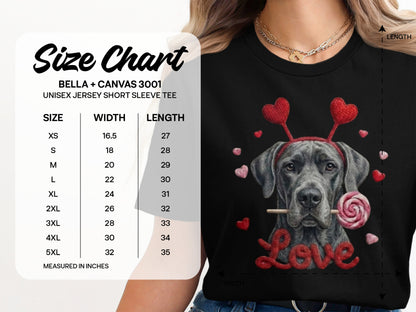 Valentine's Day Great Dane T-Shirt, Cute Dog with Hearts, Dog Lover Gift, Holiday T-Shirt, Sweet Canine Tee, Pet Lover Apparel