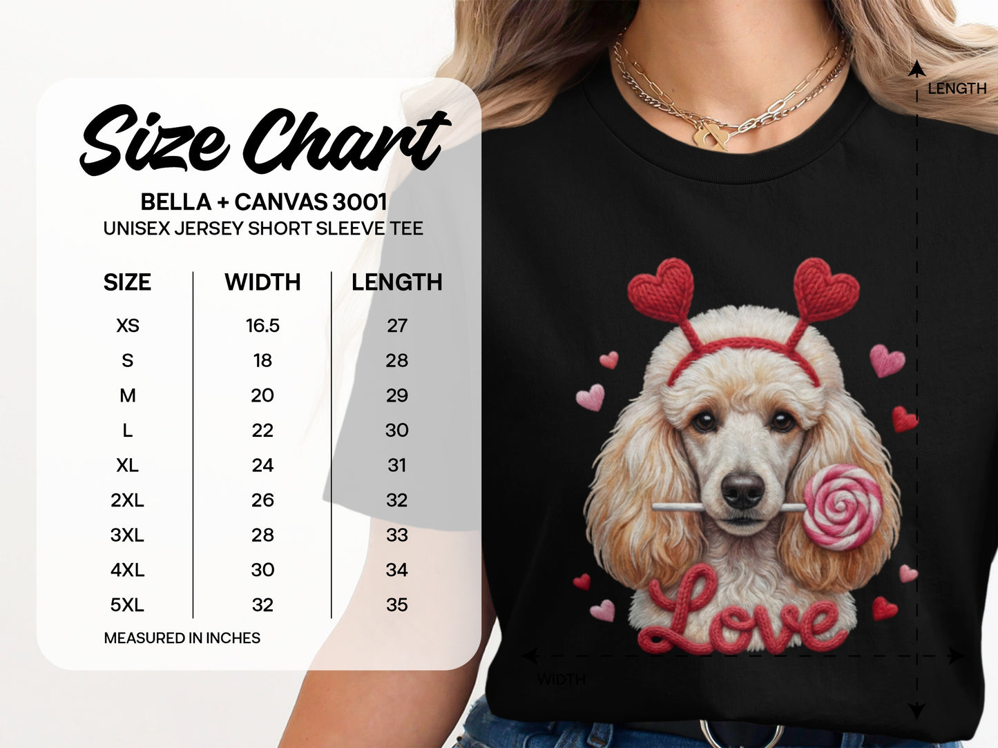 Valentine Poodle T-Shirt, Cute Dog Tee, Love Heart Headband, Candy Gift, Unique Dog Lover T-Shirt, Valentine's Day Gift T-Shirt