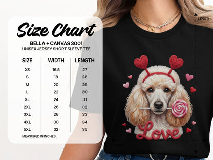 Valentine Poodle T-Shirt, Cute Dog Tee, Love Heart Headband, Candy Gift, Unique Dog Lover T-Shirt, Valentine's Day Gift T-Shirt