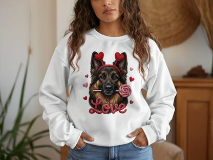 German Shepherd T-Shirt, Valentine Dog, Cute Dog Tee, Heart Headband Puppy Shirt, Dog Lover Valentine Gift, Love T-Shirt, Valentine's Day